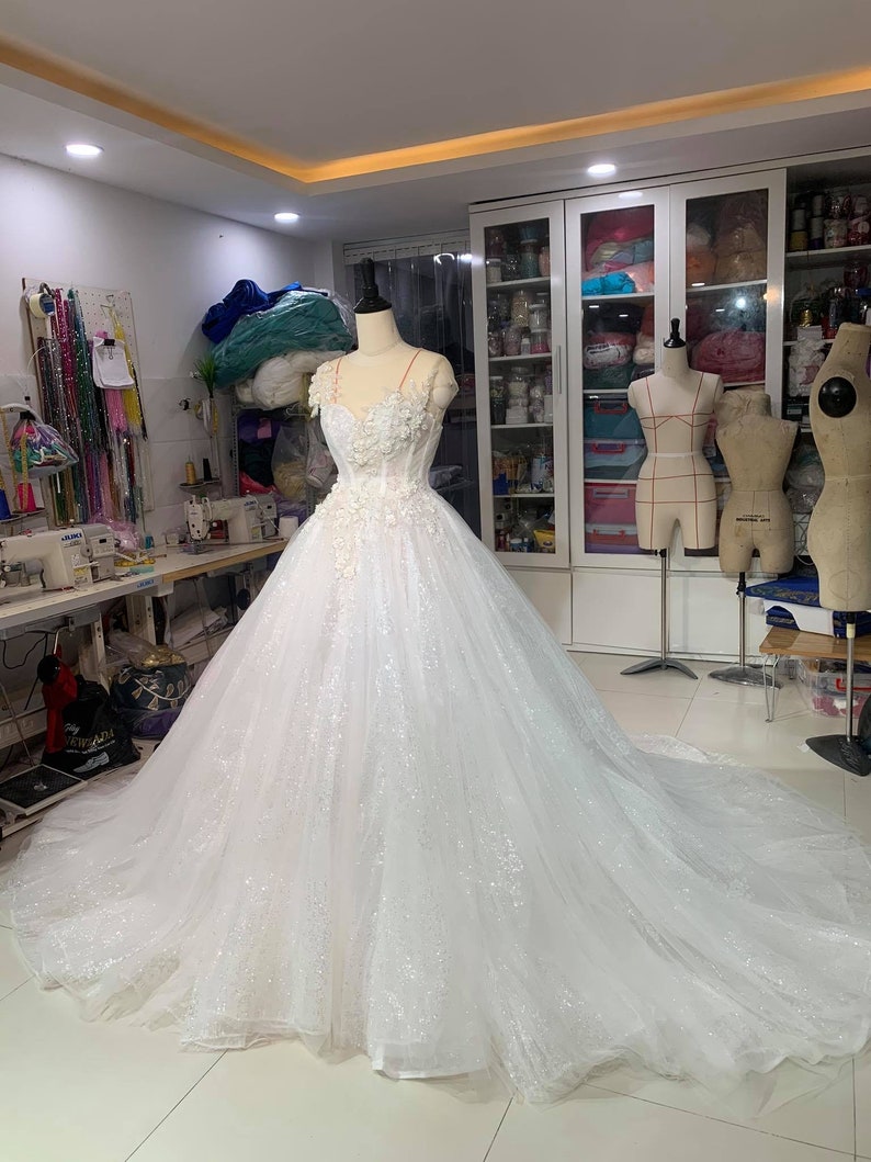 Luxury Wedding Dress Glitter Wedding Dress White Glitter | Etsy