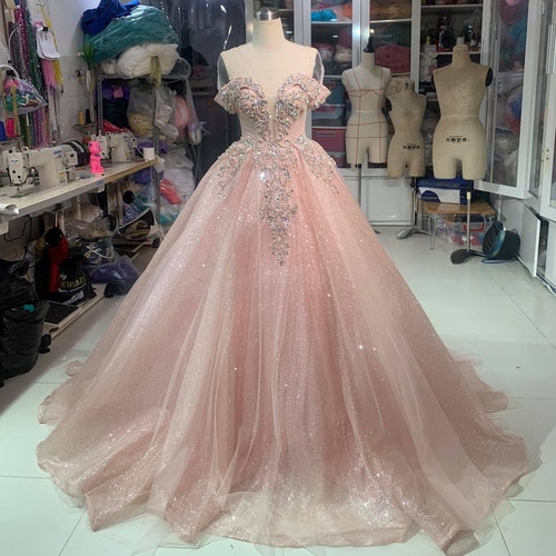 Iridescent Prom Dress Light Pink Dress 