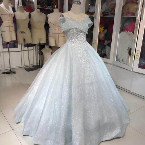 Baby Blue Dress Baby Blue Sparkly Gown Prom Dress Etsy