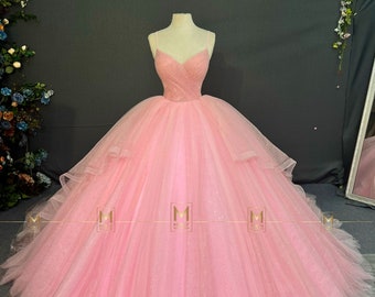 Pink wedding sparkler dress with the train handmade