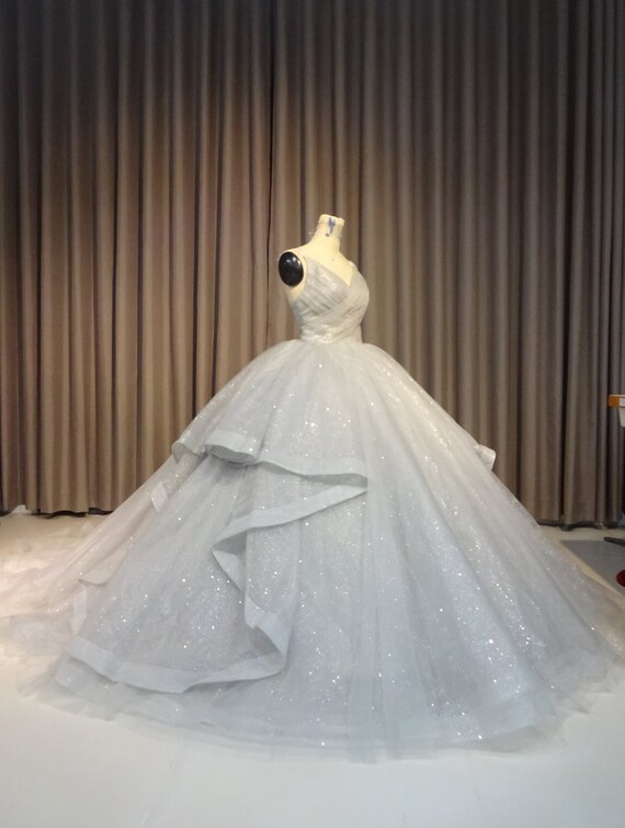 Iridescent Gray Gowngray Dress Gray Ballgown Wedding Etsy