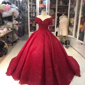 Off Shoulder Dress off Shoulder Red Dress Red Glitter Fabric Red ...