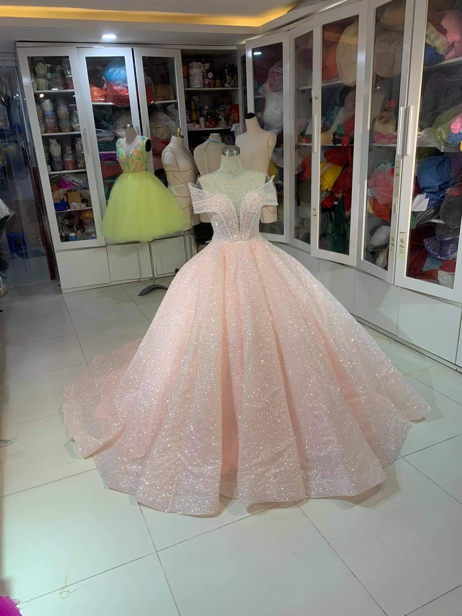 Peach top glitter dress