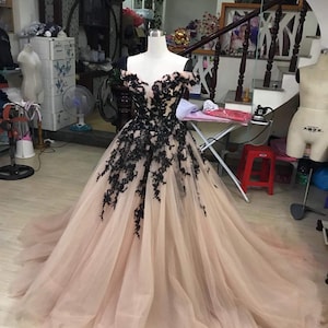 Nude Dress - Black Lace Appliqué Dress - Ballgown - Wedding Dress - Etsy