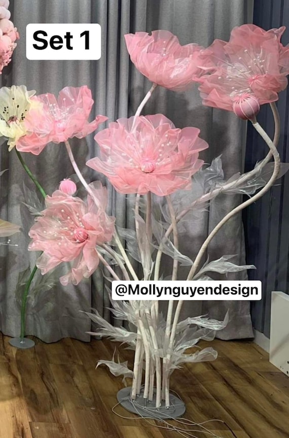 Set Big Flowers, Large Organza flowers, Free-Standing Giant Poppy Flower, Parties/Wedding Floral Decor, Big Flowers Studio Decor