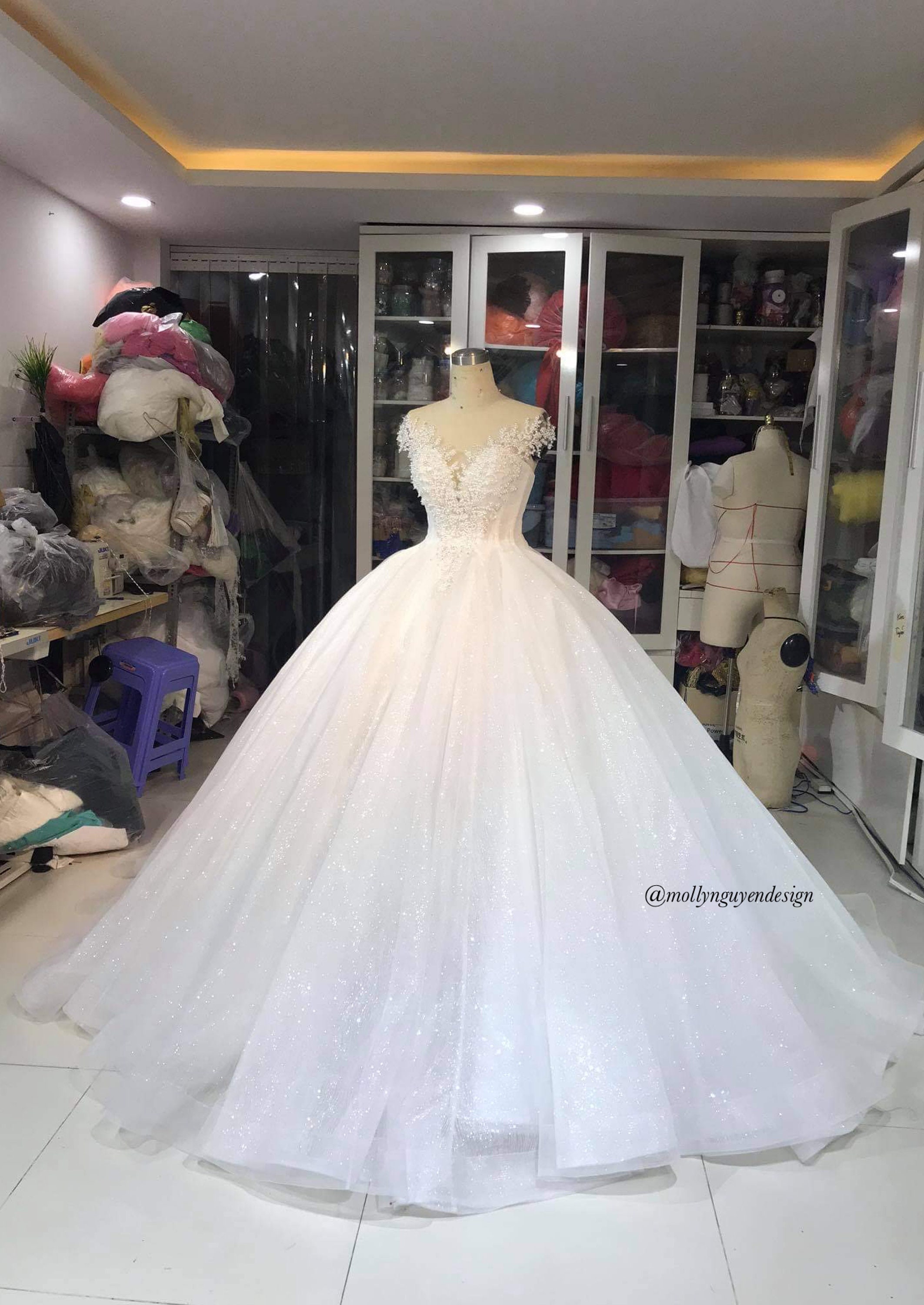 Glitter Fabric Wedding Dress, White Glitter Wedding Dress