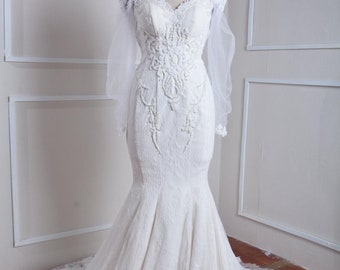 Elegant  wedding dress with shoulder off sleeves  - Mermaid wedding dress