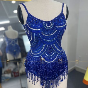 Conjunto completo de réplicas de traje de cuerpo de Midnight, disfraz azul con cuentas completas, cosplay