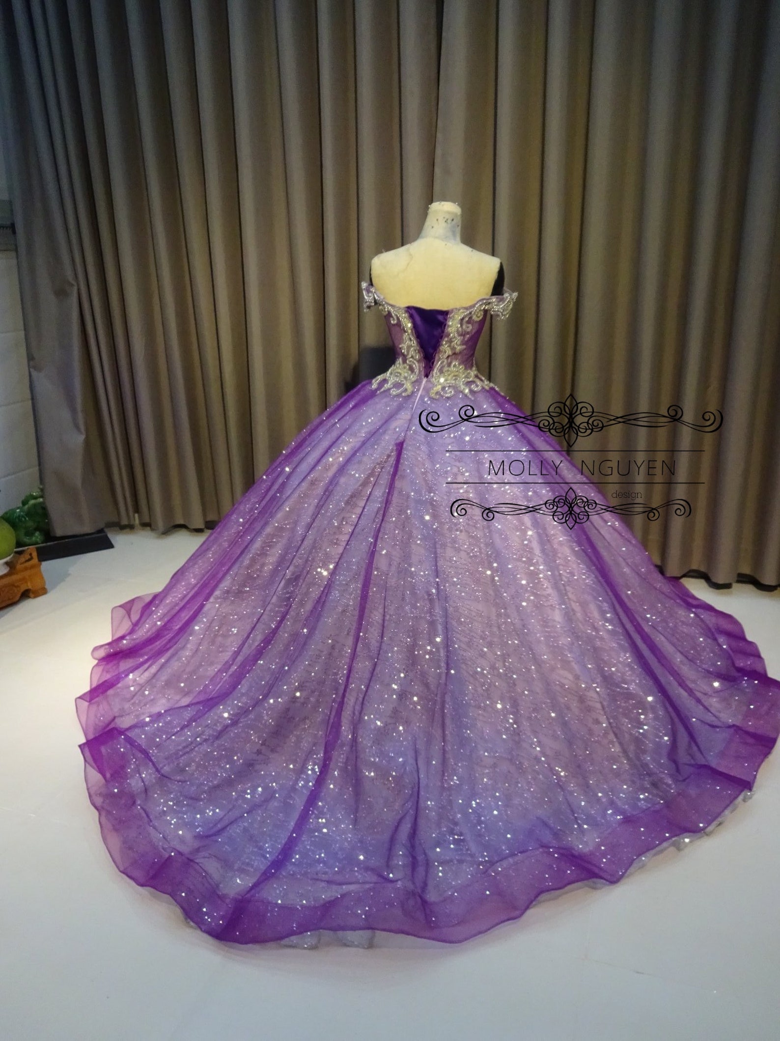 Sparkly Purple Gown, Purple Wedding Gown, Modern Evening Wear, Rapunzel ...
