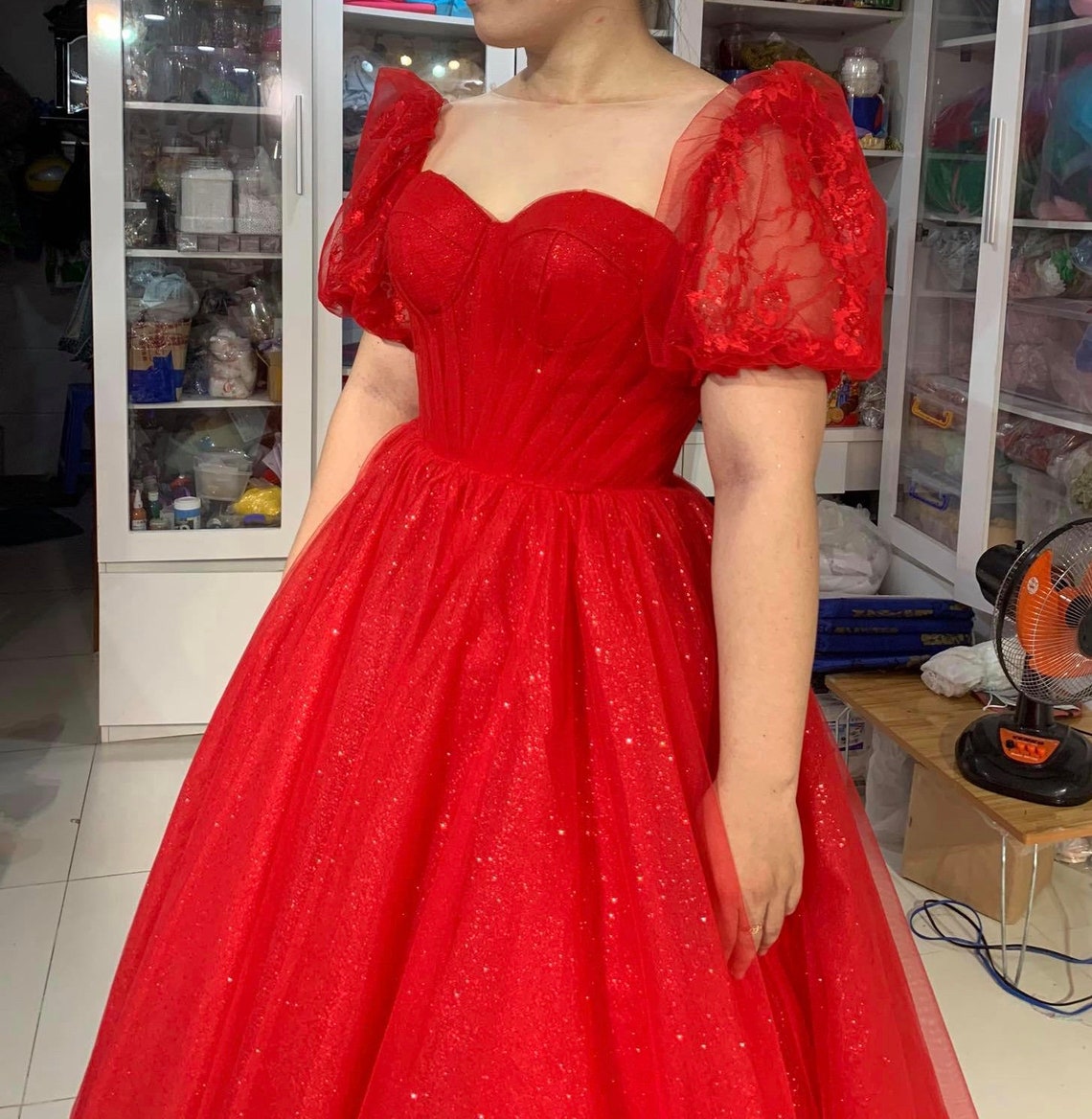 Iridescent Red Dress Glitter Red Dress Shiny Red Dress | Etsy