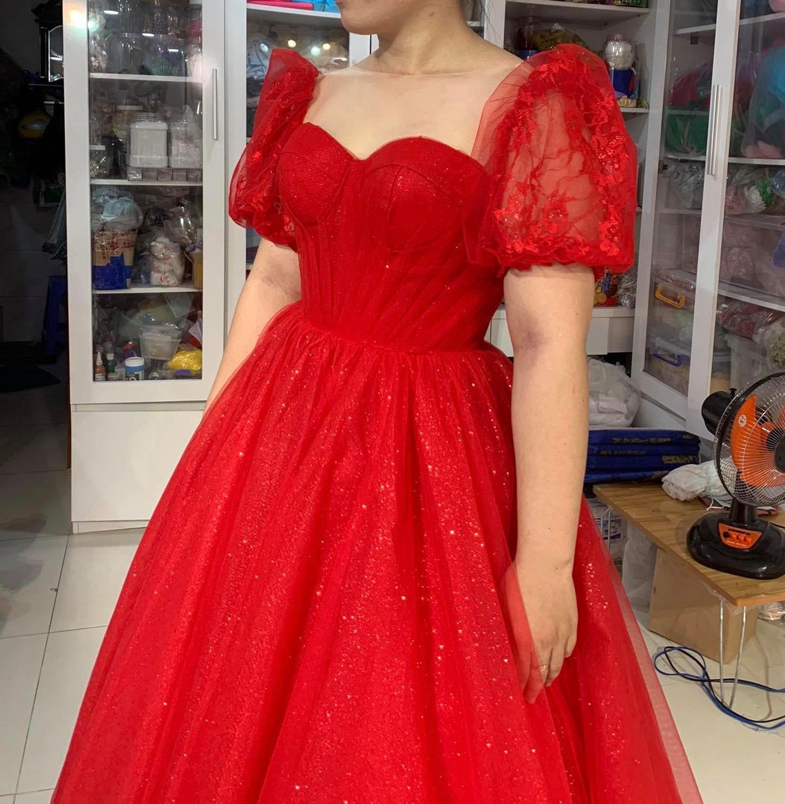 Iridescent Red Dress Glitter Red Dress Shiny Red Dress Etsy