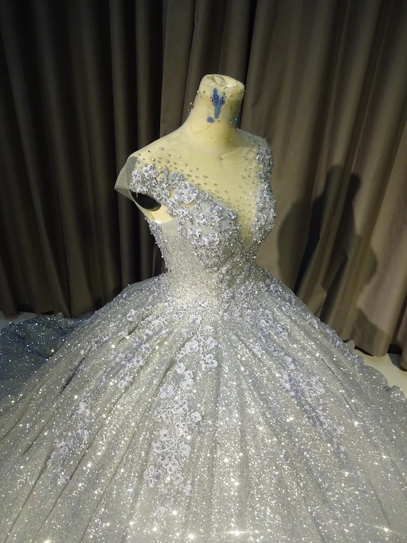 MollyNguyenDesign2 Sparkly Silver Gown, Silver Dress - Silver Ballgown - Wedding Gown, Modern Evening Wear, Sparkly Ballgown, Custom Made