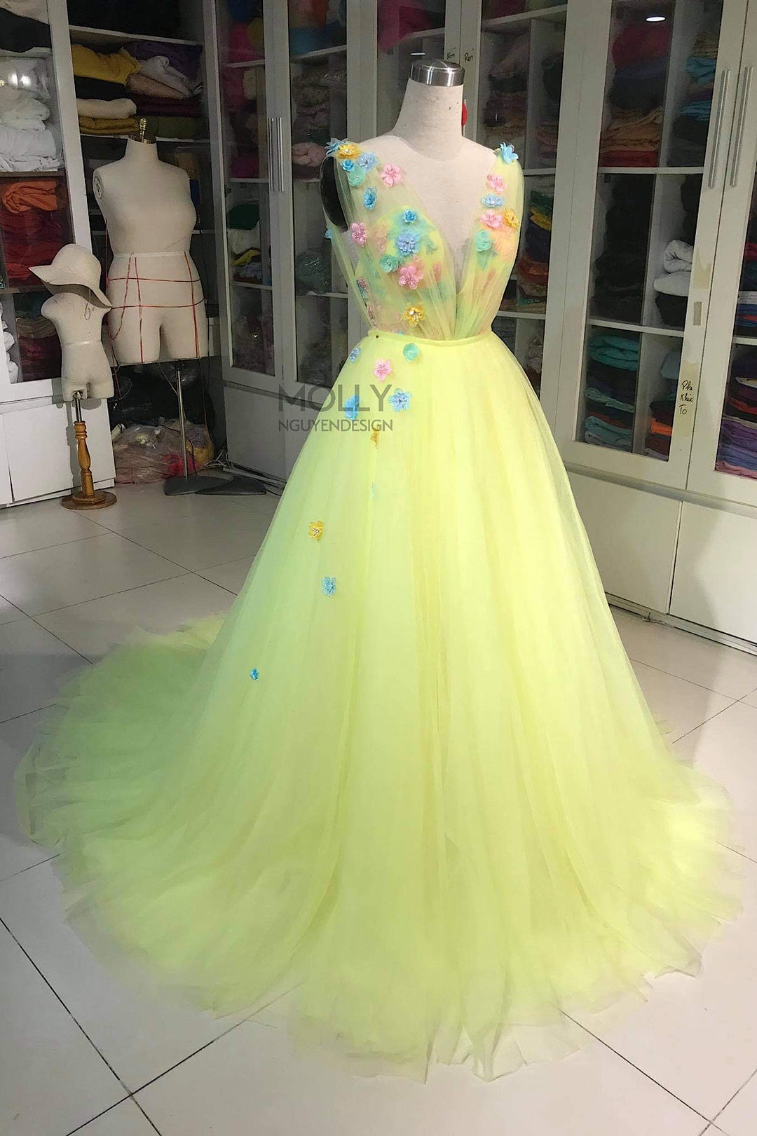 Vestido de tul amarillo largo, vestido de fiesta para niña