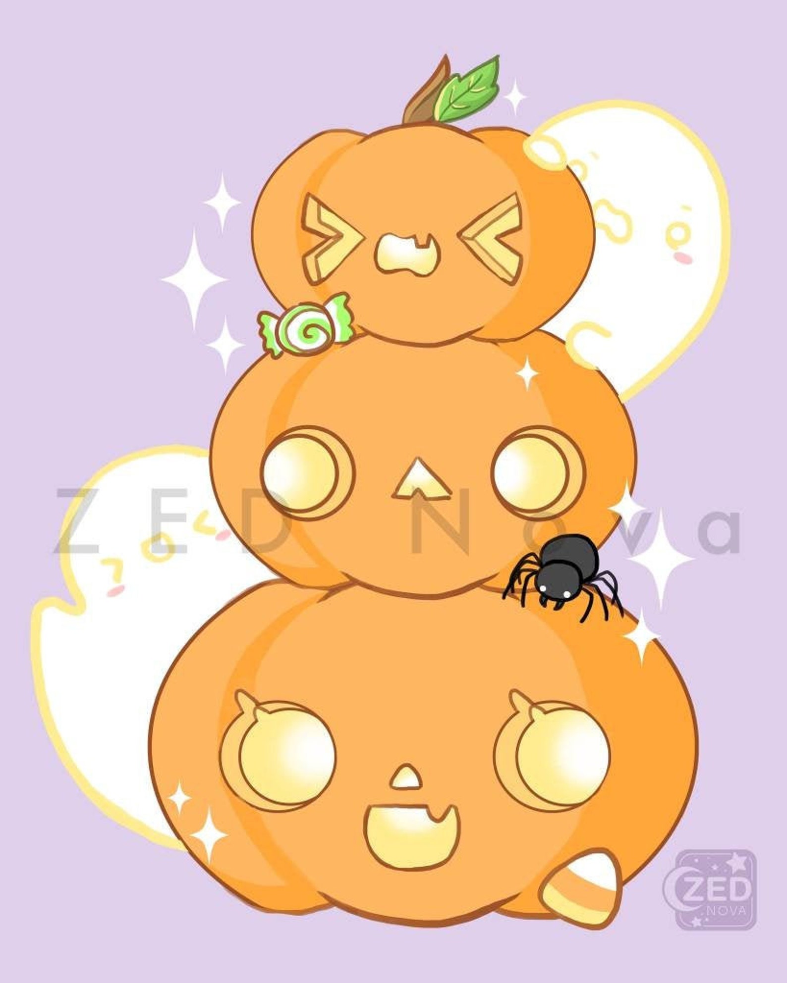 Kawaii pumpkin Halloween art prints and stickers Etsy