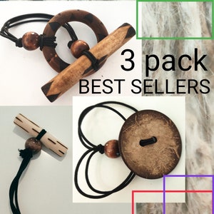 3 pack boho loc ties, dread ties, dreadlock ties, loc beads, dread beads, stretchy loc ties, viking dread ties, wood loc ties, loc jewelry