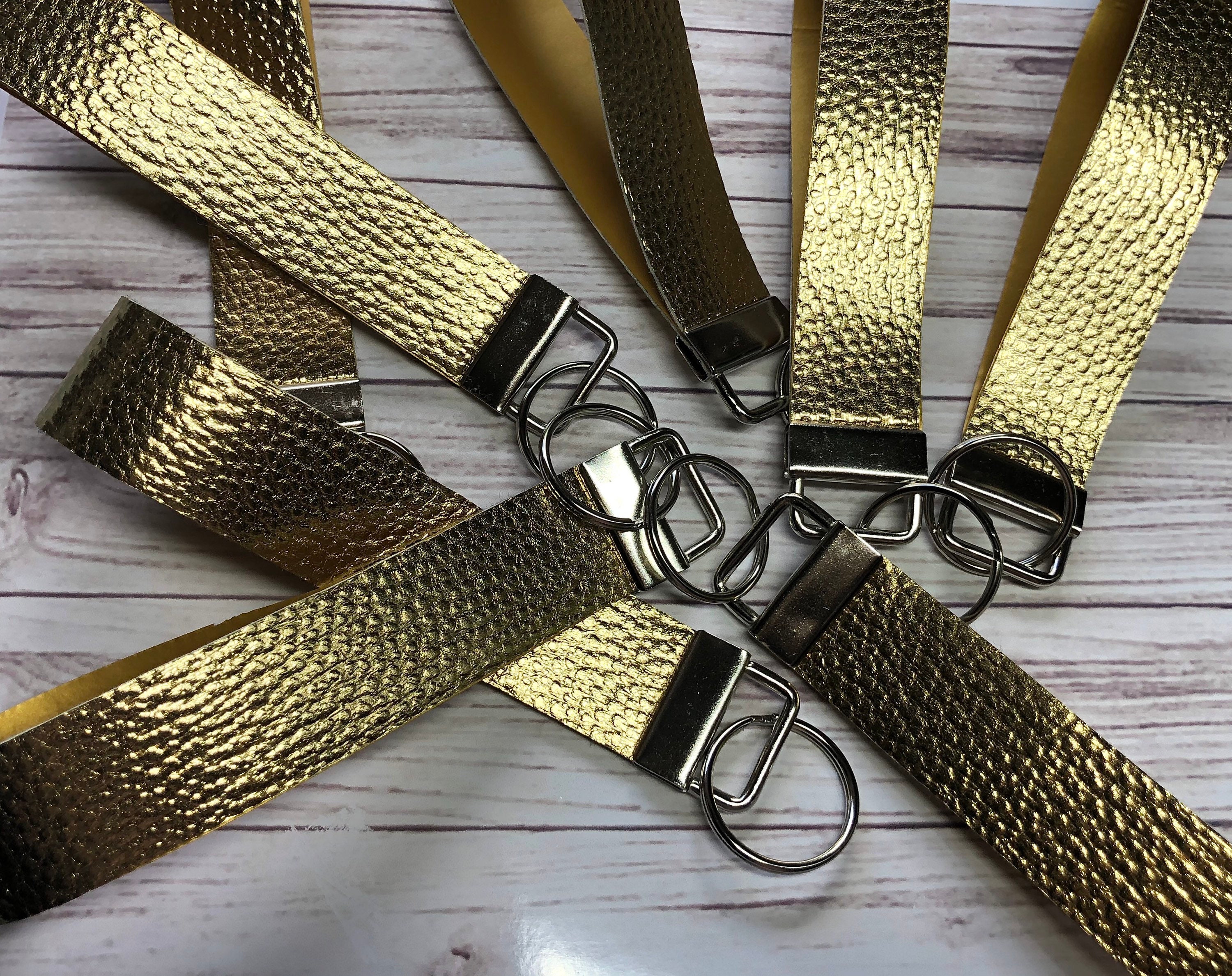 Metallic Gold Faux Leather Keychain Wristlet Keyholder | Etsy