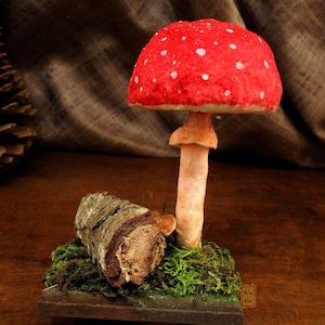 Red Mushroom Sculpture - Handmade Toadstool Decor, Woodland Table Ornament, Cottagecore Fairy Garden Art