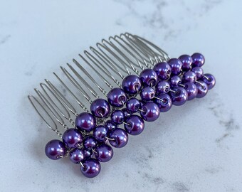 Purple hair comb for Christmas hair comb, Pearl hair comb, party hair comb, Christmas hair accessory for Xmas wedding hair comb