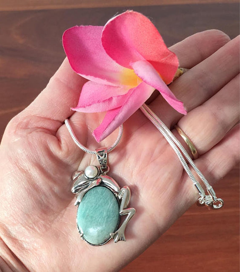 925 Sterling Silver Amazonite Frog Necklace Amazonite frog