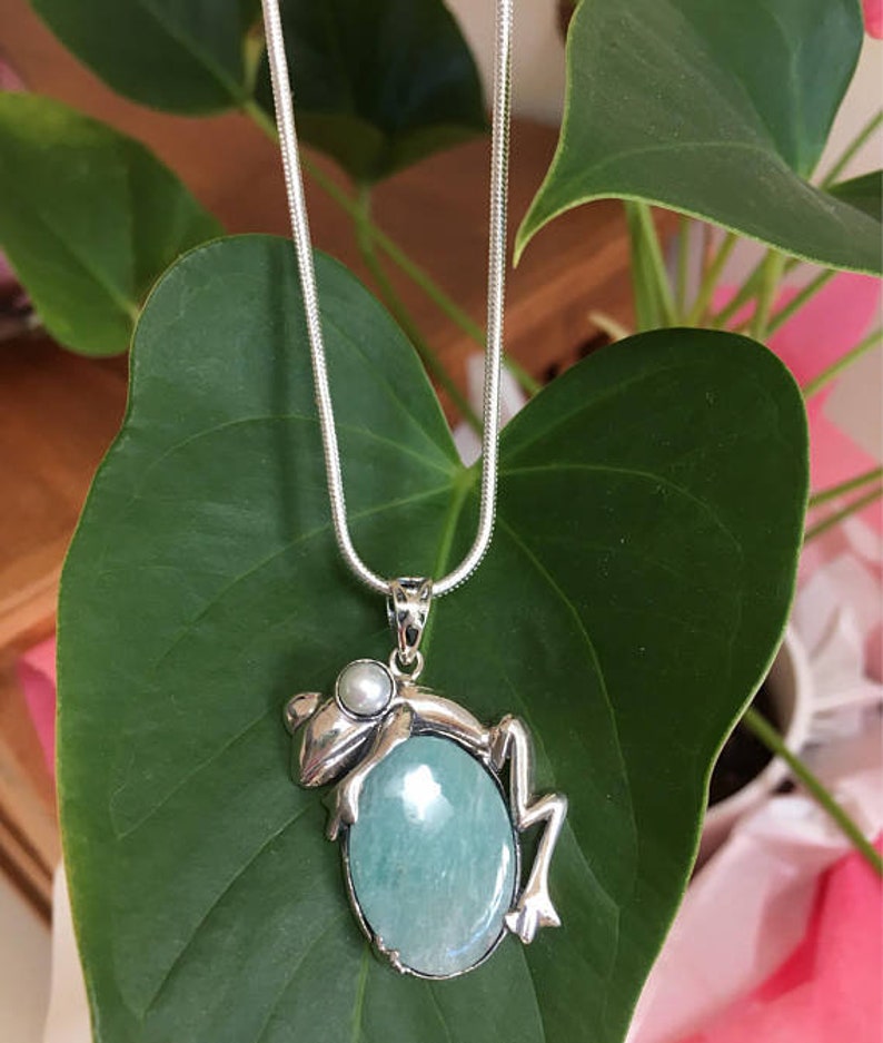 925 Sterling Silver Amazonite Frog Necklace Amazonite frog