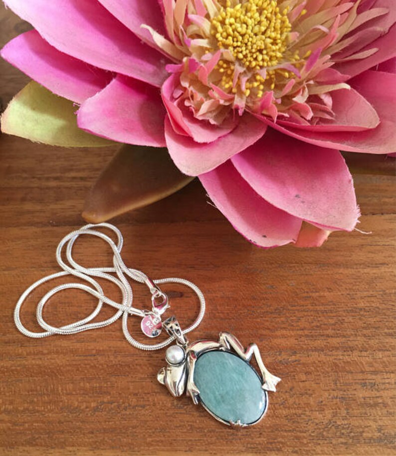 925 Sterling Silver Amazonite Frog Necklace Amazonite frog
