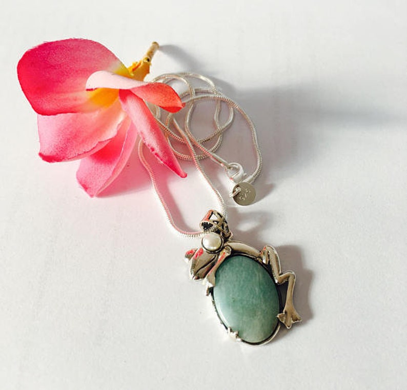 925 Sterling Silver Amazonite Frog Necklace Amazonite frog