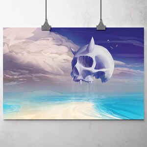 Skull on the Beach Art Print, Dark Art Print, Landscape Art, Witchy Art Wall Decor, Original Art, Macabre Art, Gothic Art Print, Creepy Art