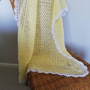 Baby Blanket - Crochet Yellow Pastel with White edge frill