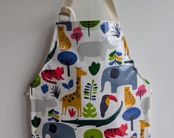 Apron ~ Childs Zoo Animals Bright Print (available in 4 age sizes) adult size also available.