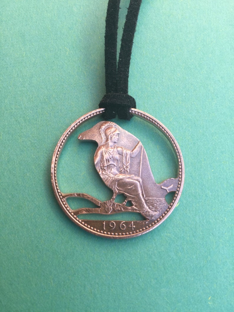 Crow pendant. Copper UK penny. Handcrafted. Coin jewelry. Etsy