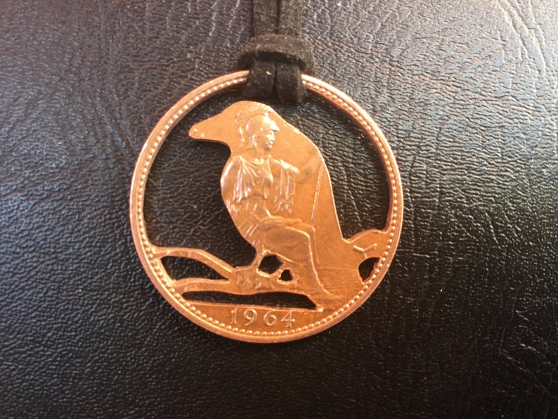Crow pendant. Copper UK penny. Handcrafted. Coin jewelry. Etsy