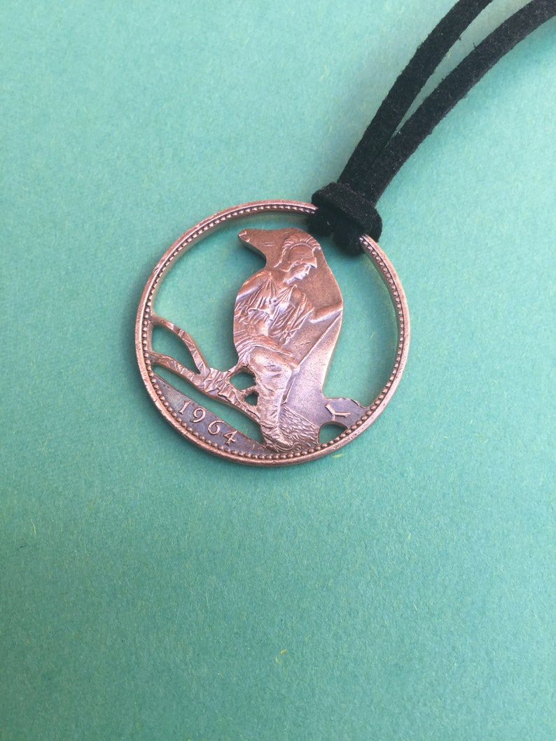 Crow pendant. Copper UK penny. Handcrafted. Coin jewelry. Etsy