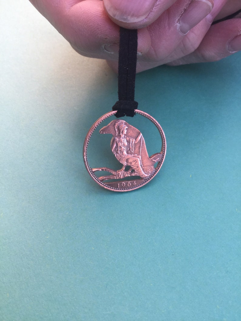 Crow pendant. Copper UK penny. Handcrafted. Coin jewelry. Etsy