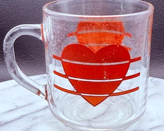 Vintage Luminarc HEART mug clear glass 1980’s VALENTINES