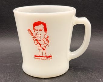Vintage DENTIST advertising milk glass mug anchor hocking