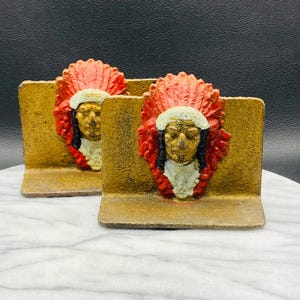アンティーク雑貨 Indian Chief Chalkware Bookend Vintage 70s Chalkware Bookends Native American Indian Hippie