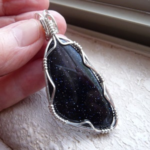 Blue Goldstone Pendant (38.90 cts.) in Sterling Silver Mounting
