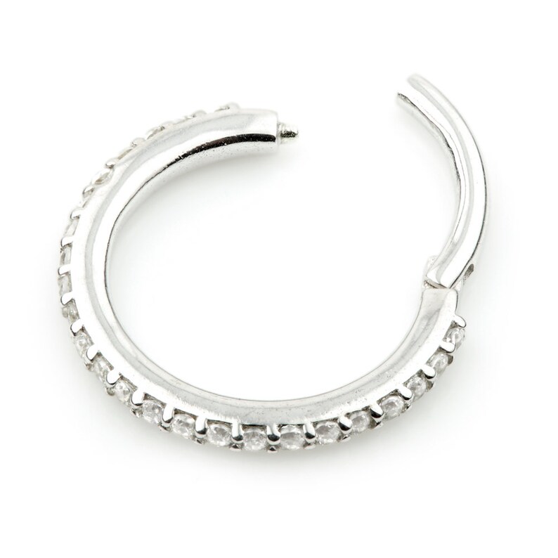 14ct White Gold Cartilage Earring CZ Cartilage Hoop Hinged Etsy UK