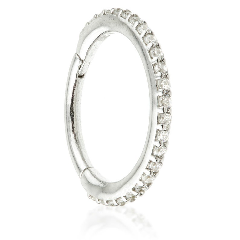 14ct White Gold Cartilage Earring CZ Cartilage Hoop Hinged Etsy UK