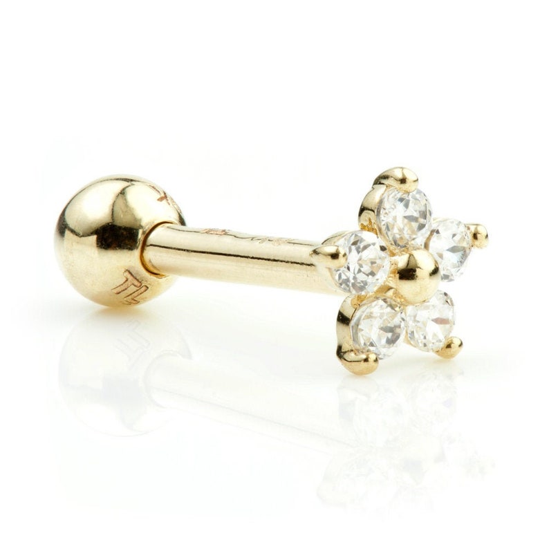 cartilage stud cartilage bar rook conch solid gold helix ball closure 14ct gold flower yellow gold yellow tragus stud