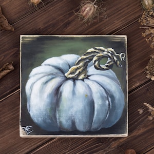 Rustic pumpkin painting farmhouse decoration, autumn art, fall harvest white pumpkin decor