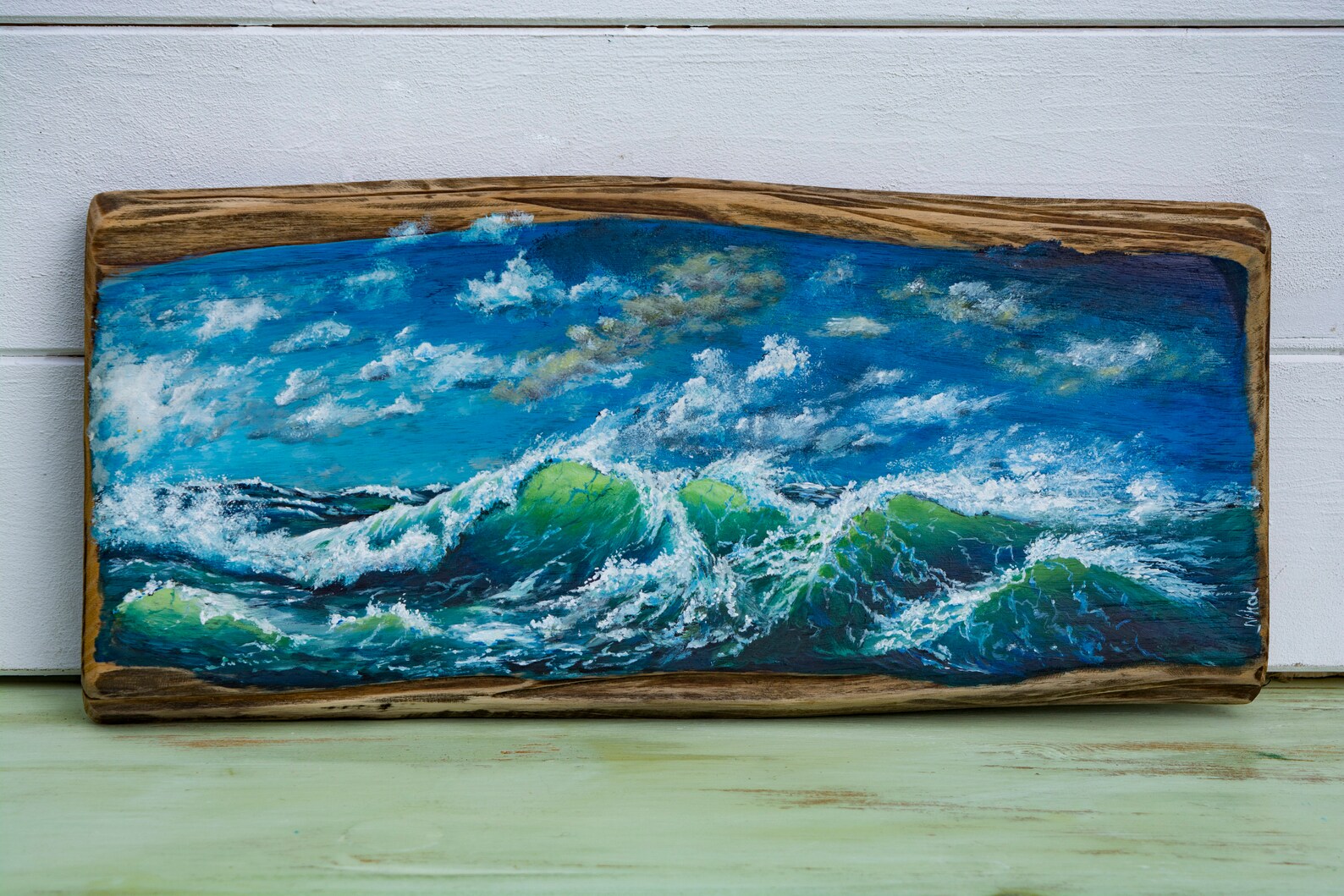 Ocean Wave Painting on Rustic Wood Seascape Wall Art Etsy