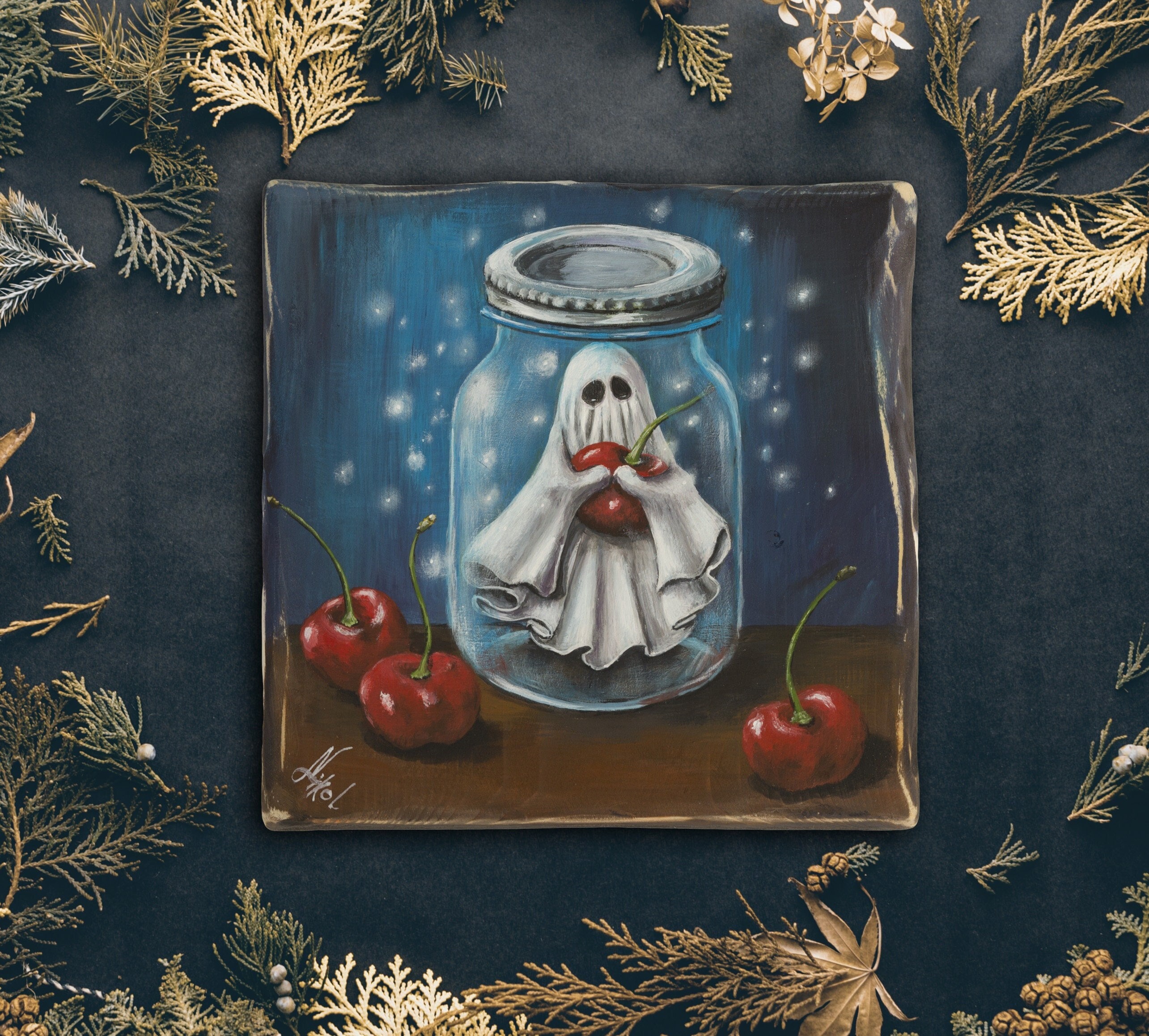 Ghost Painting, Cherry Pet Ghost in Jar, Original Art on Wood - Etsy
