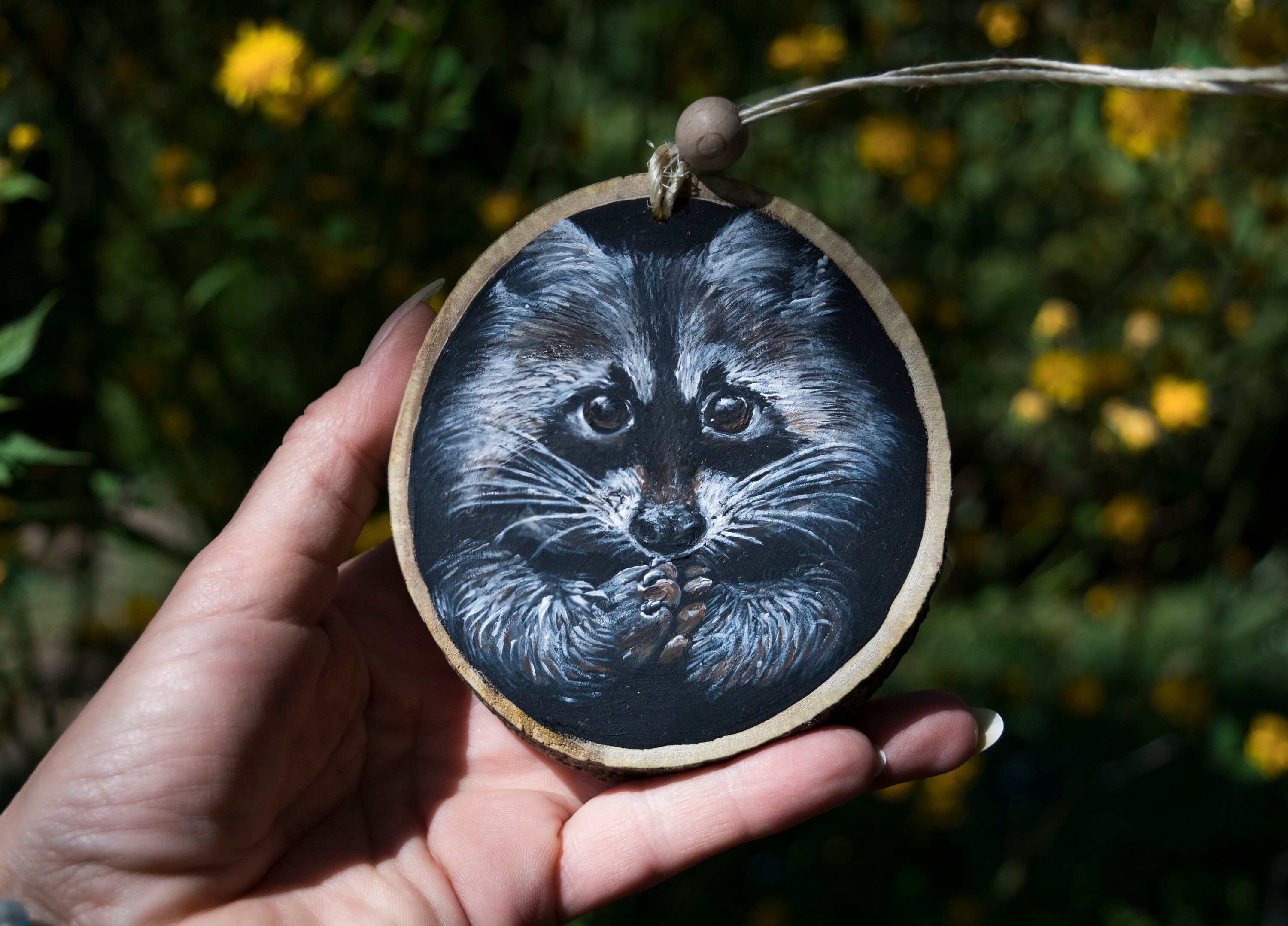 Raccoon Mini Painting on Wood Slice Original Acrylic Wildlife - Etsy
