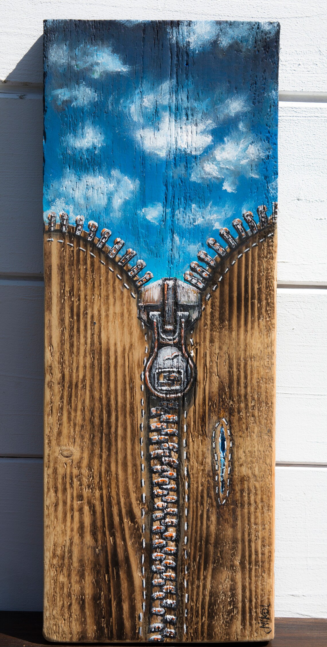 Surreal Zipper Original Painting on Rustic Wood Another Etsy