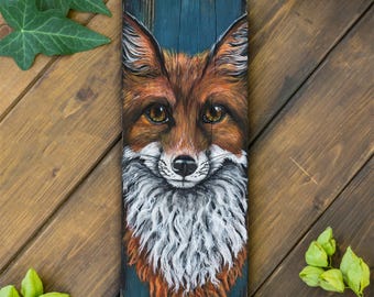 Acrylmalerei des Fuchses auf Brett, dünne rustikale Waldtierwandkunst
