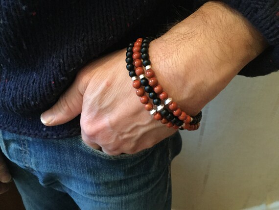 Men s Natural Stone Bracelet Handcrafted Bracelet Stretchable Bracelet for Men s Boho Bracelet Beaded Bracelet Gift for Him