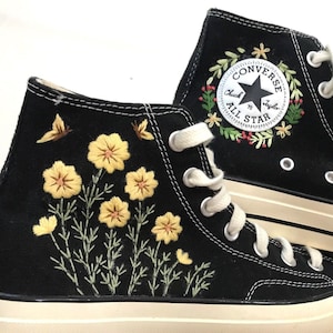 Converse custom embroidered flowers  - Custom Converse embroidered butterfly - Custom Embroidered Shoes - Flower embroidery shoes