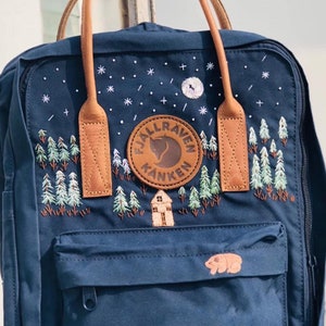 Pine forest design with embroidered backpack Kanken