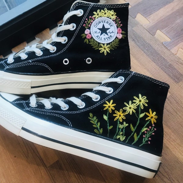 Flower embroidered converse shoes - Converse Custom Embroidered  - Custom Shoe - Floral converse - chuck 70 Converse